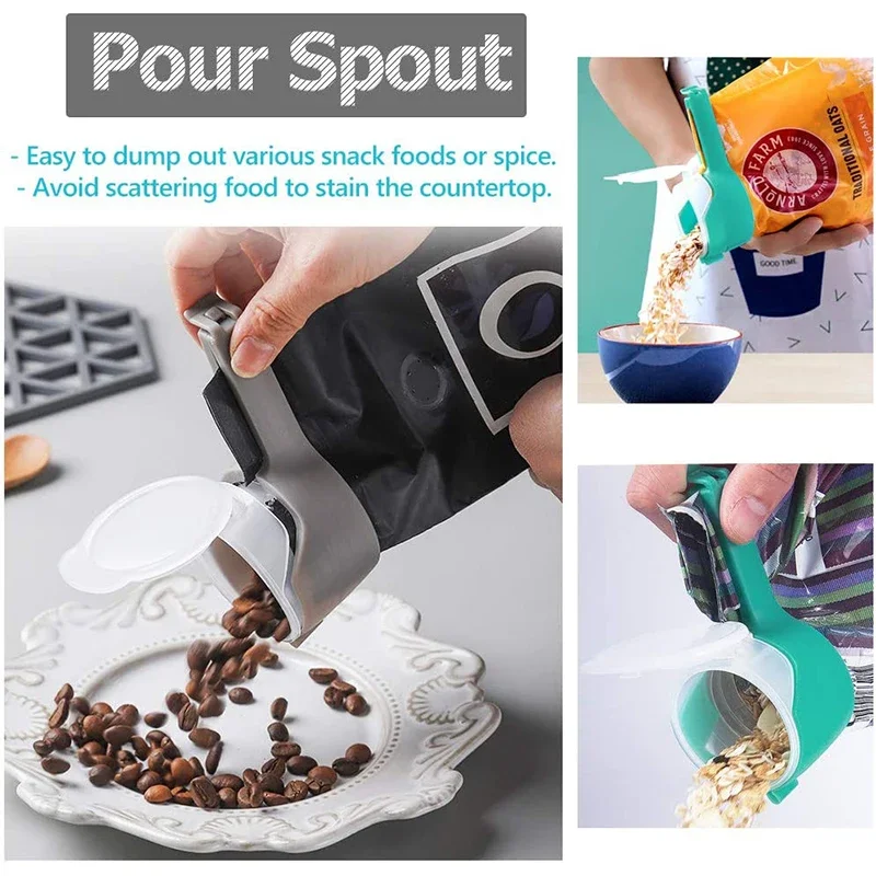 5PCS Sealer Clip With Pour Spouts Food Storage Bag Sealing Clips Plastic Cap Snack Candy Storage Fresh Clamp Kitchen Organizer