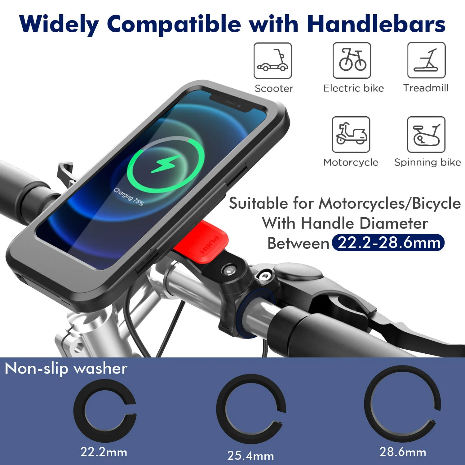 iBudim Bicycle Bike Handlebar Cell Phone Holder Bag Waterproof Case for Motorcycle Scooter Wireless Charger Phone Bracket Mount