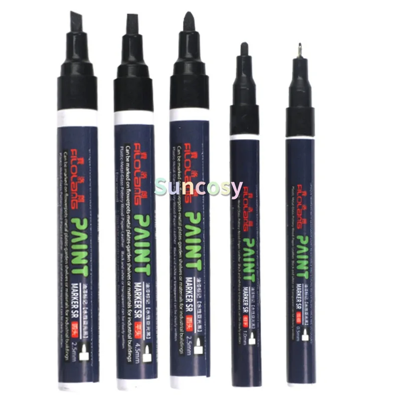 12pc Filolang MK-28MA Matte Black Paint Marker - Waterproof & Oil-Resistant, Non-Fading for Metal Hardware, Gray & W