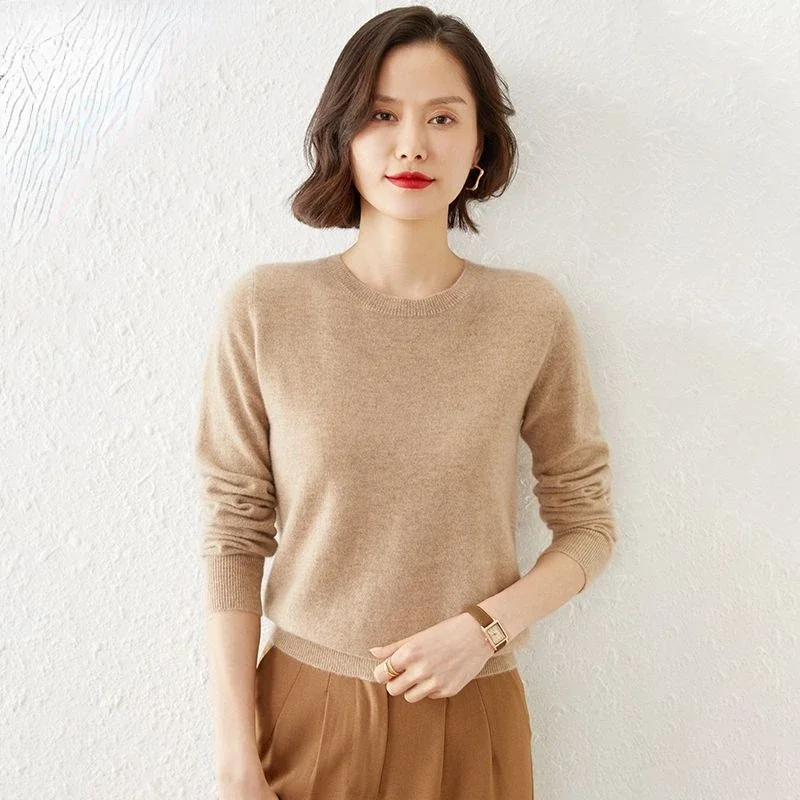 

2024 Fall Winter High-end Crewneck Undershirt Women's Loose Skinny Knitted Velvet Pullover Versatile Long-sleeved Sweater