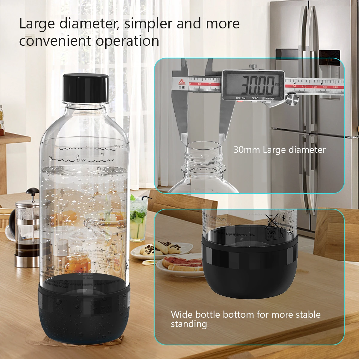 1LReusable PET Sparkling Water Bottles BPA Free for Soda Machine Black and White Color water bottle plastic water bottle