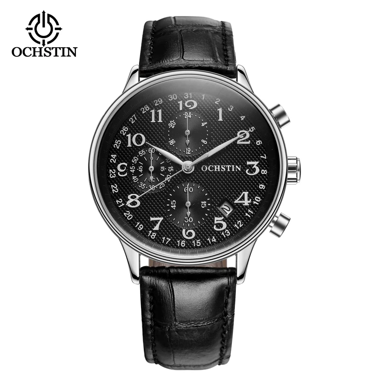 OCHSTIN Male Quartz Watch Luxury Design Auto Date Analog Chronograph Wristwatch for Men Leather Band 3bar Waterproof Wrist Clock