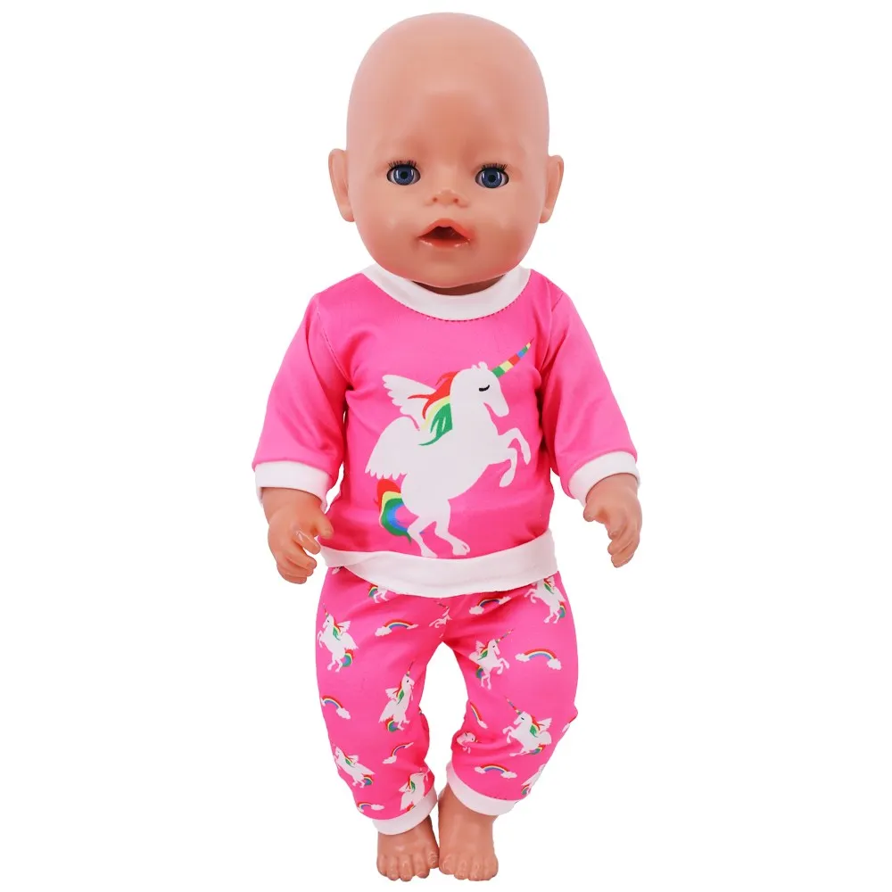 Handmade Crew Neck Pajamas For 18Inch American Doll Accessory Girl 43 cm Baby Born Clothes 43 cm Doll Accessories Our Generation 2