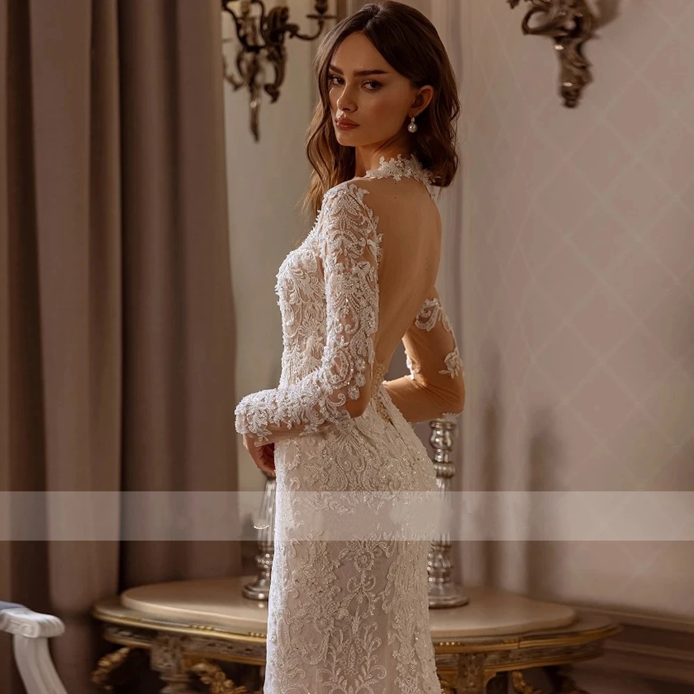 Sweetheart Wedding Dresses Sexy Backless Bridal Gowns Lace Appliques Long Sleeves Mermaid Exquisite Vestidos De Novia Customized 2