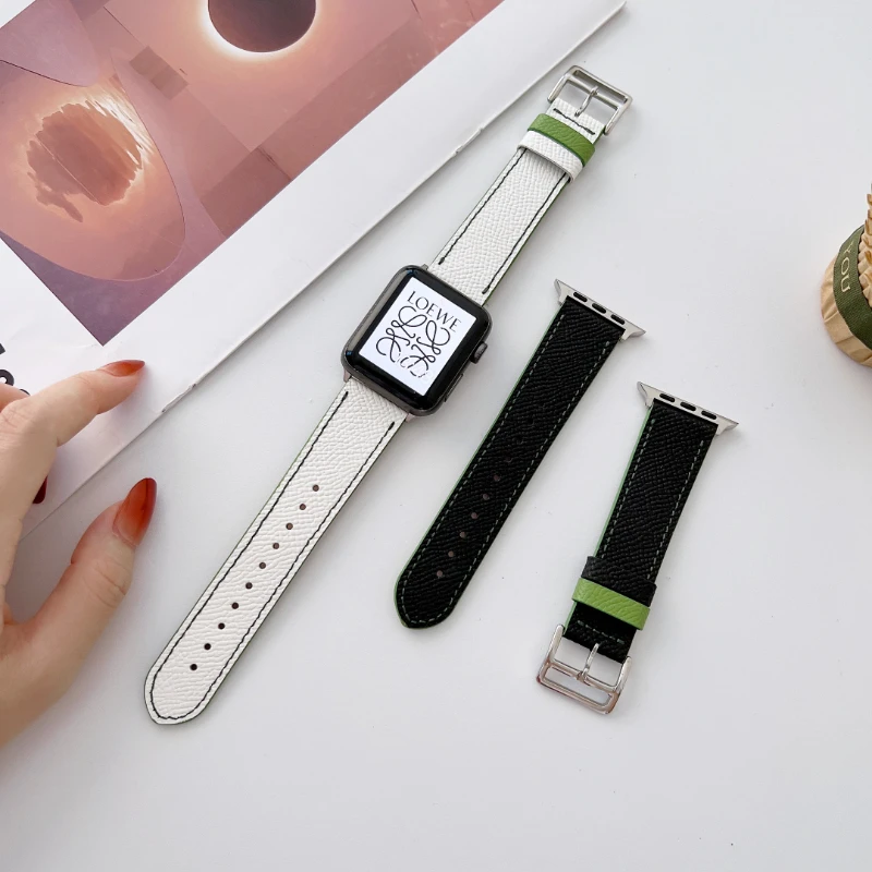Leather Strap for Apple Watch Ultra 49mm 8 7 45mm 41mm 44mm 40mm 42mm 38mm Lychee Pattern Bracelet Wristband for iwatch 6 5 4 SE