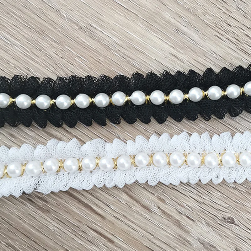 (1 Yard/Pack) 20mm Pearl Gold Line Decoration Lace Fabric Webbing Wrapping Gift Ribbons Crafts Handmade DIY