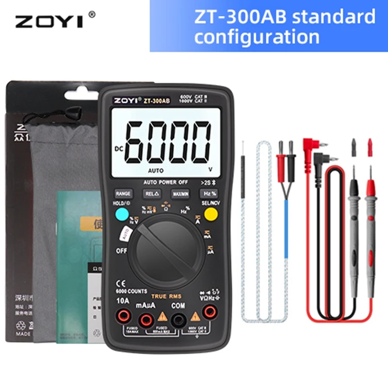 

ZOYI Bluetooth Digital Multimeter True RMS Manual/Auto Range 6000 Counts AC DC DMM Voltage Capacitance Temp Amp Ohm Diode Meter