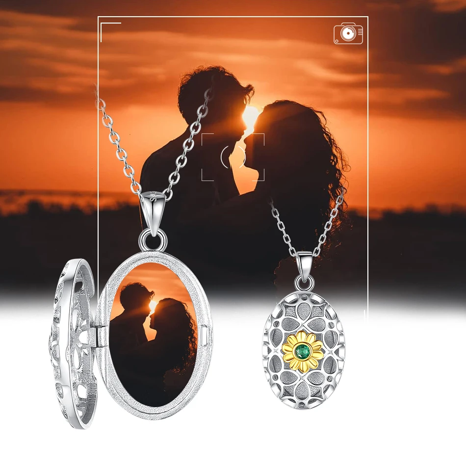 

ELESHE Fashion 925 Sterling Silver Custom Photo Hollow Out Flowers Oval Pendant Necklace Personalized DIY Women Fine Jewelry