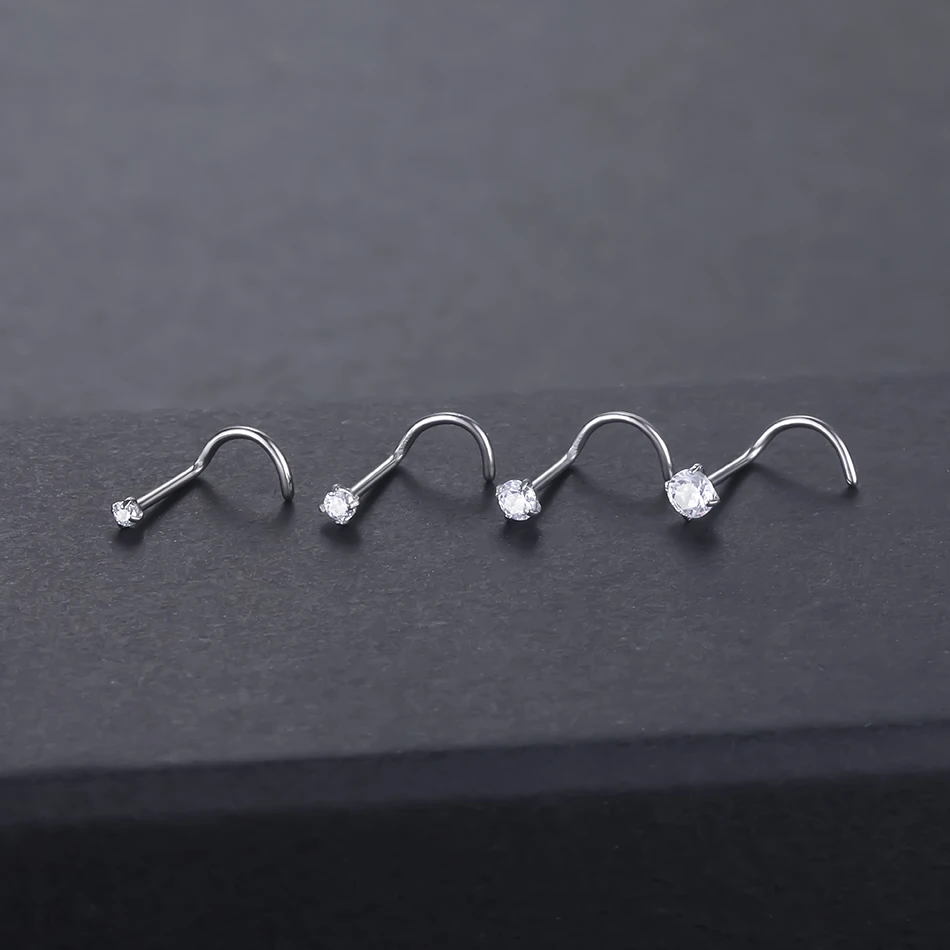 Nose Studs Implant Titanium Nose Stud Ring Set Round CZ Crystal Nose Piercings 1.5/2/2.5/3MM Screw Nostril Piercing Earring Jewelry 20G