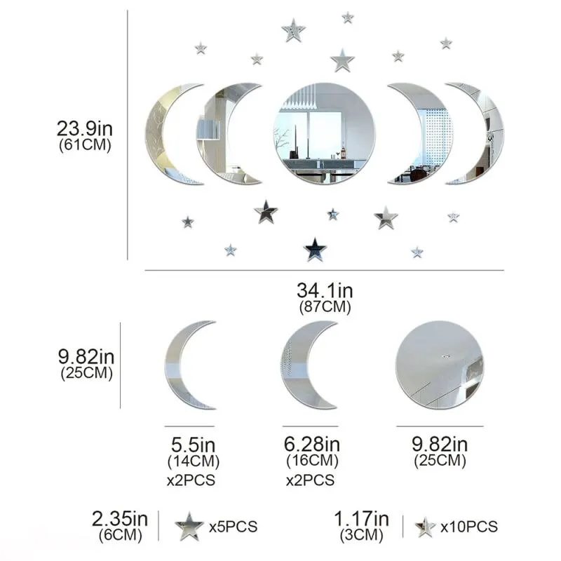 Acrylic Wall Sticker 20pcs Star Moon Shape for Wall Decoration