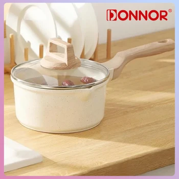 DONNOR Ceramic Glaze Non Stick Soup Pots Flat Bottom Saucepan with Glass Lid Induction Cooker Gas Stove Kitchen Universal Pot