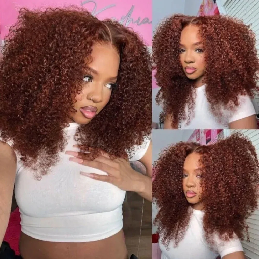 

Reddish Brown Jerry Curly 13x4 Lace Front Wig 250%Remy Human Hair Wigs 13x6 Kinky Curly Glueless HD Transparent Lace Frontal Wig