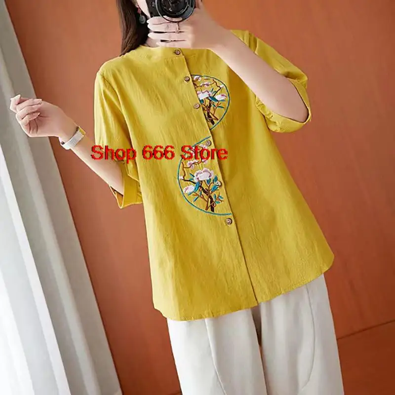 

Chinese Style Women's Clothing China Fashion Blouses Traditional Dress for Woman Embroidery Vintage Top Summer Hanfu Qipao Shirt