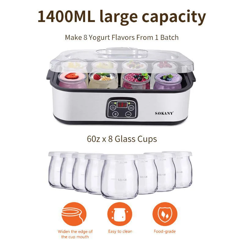 Yogurt Makers Machines With Glasses Jars Cups Pot Multifunction Fermenter Electric Kitchen Appliances Home Rice Wine Natto Maker