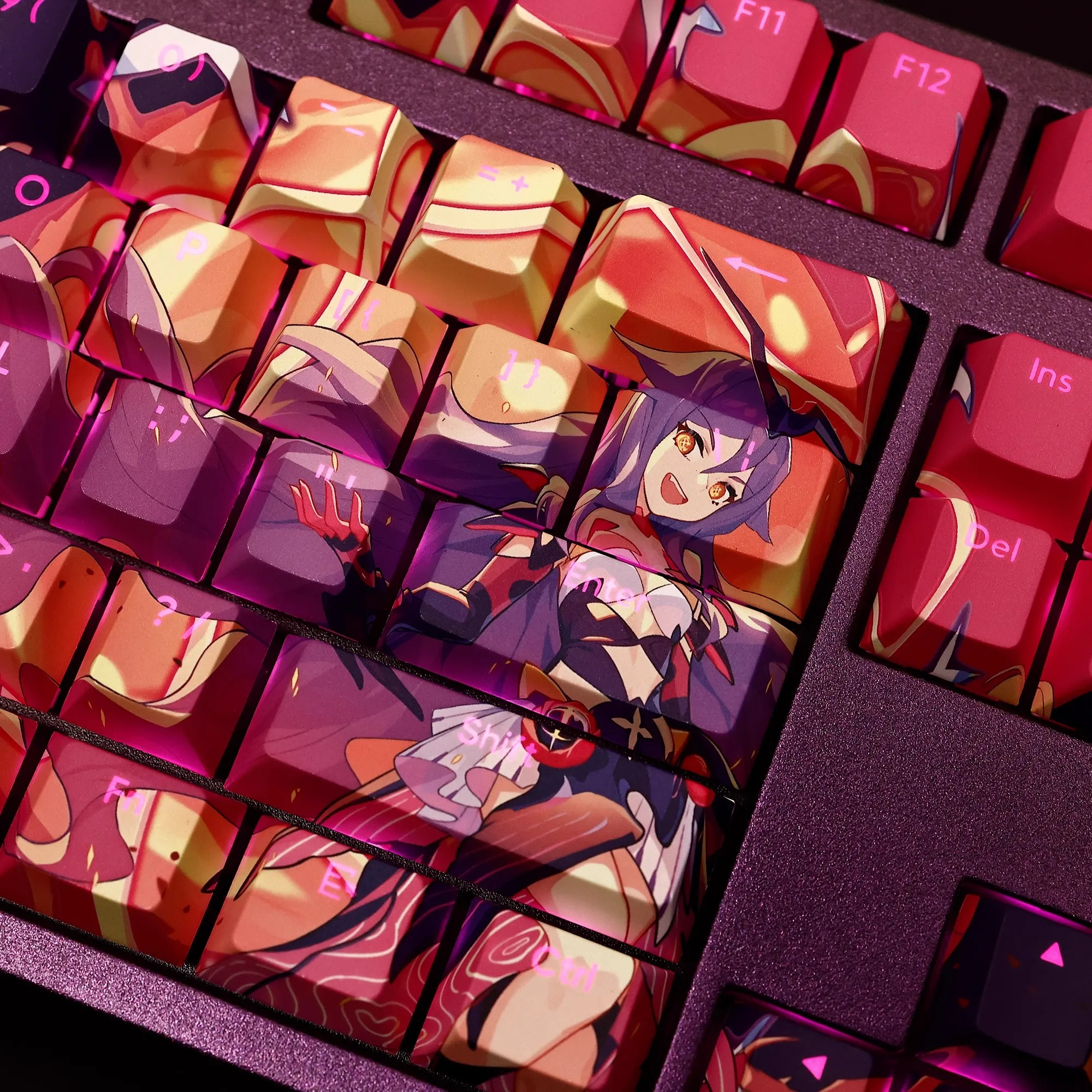 Anime Gaming Keyboard Key Caps Keycap Keycap Pbt Dye Subbed Keycaps para Ansi 61 87 104 108 Impacto Sirin 108 Chaves Set - Imagem 3