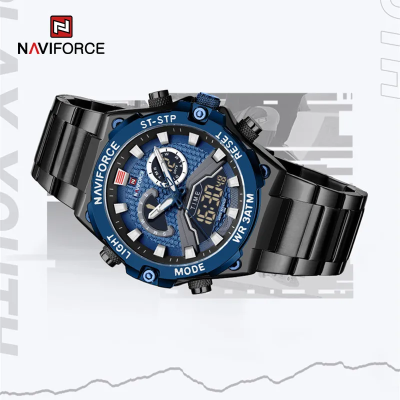 NAVIFORCE Luxury Dual Display Digital Casual Sport Chronograph Clock Quartz Wristwatch Male Waterproof Watches Watch For Men