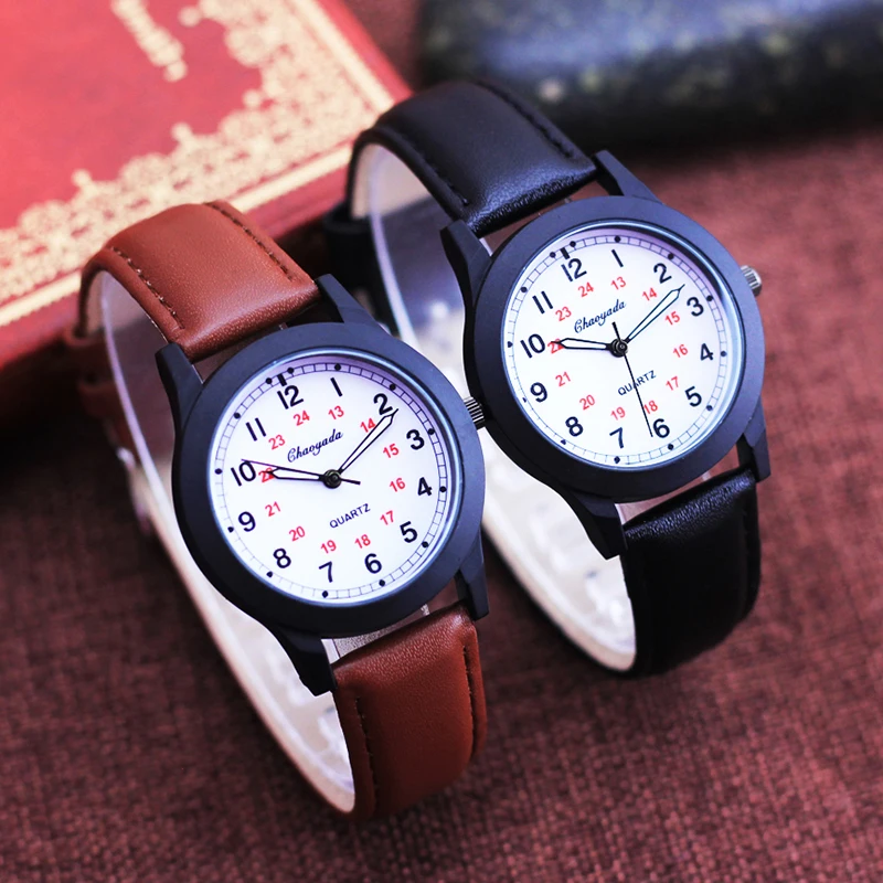 2026 fashion 24hours quartz watches for children boys girls soft leather high quality students exam clock Luminous hands watches