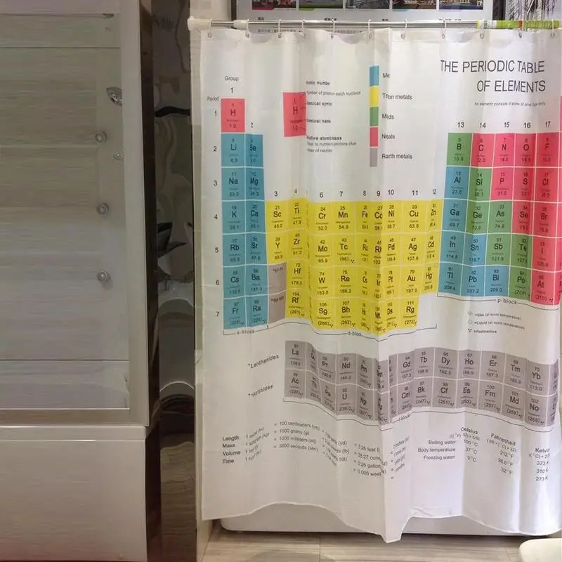 Periodic Table of Elements Shower Curtain Polyester Fabric Modern Science Theme Bathroom Decor set with 12 hooks for students