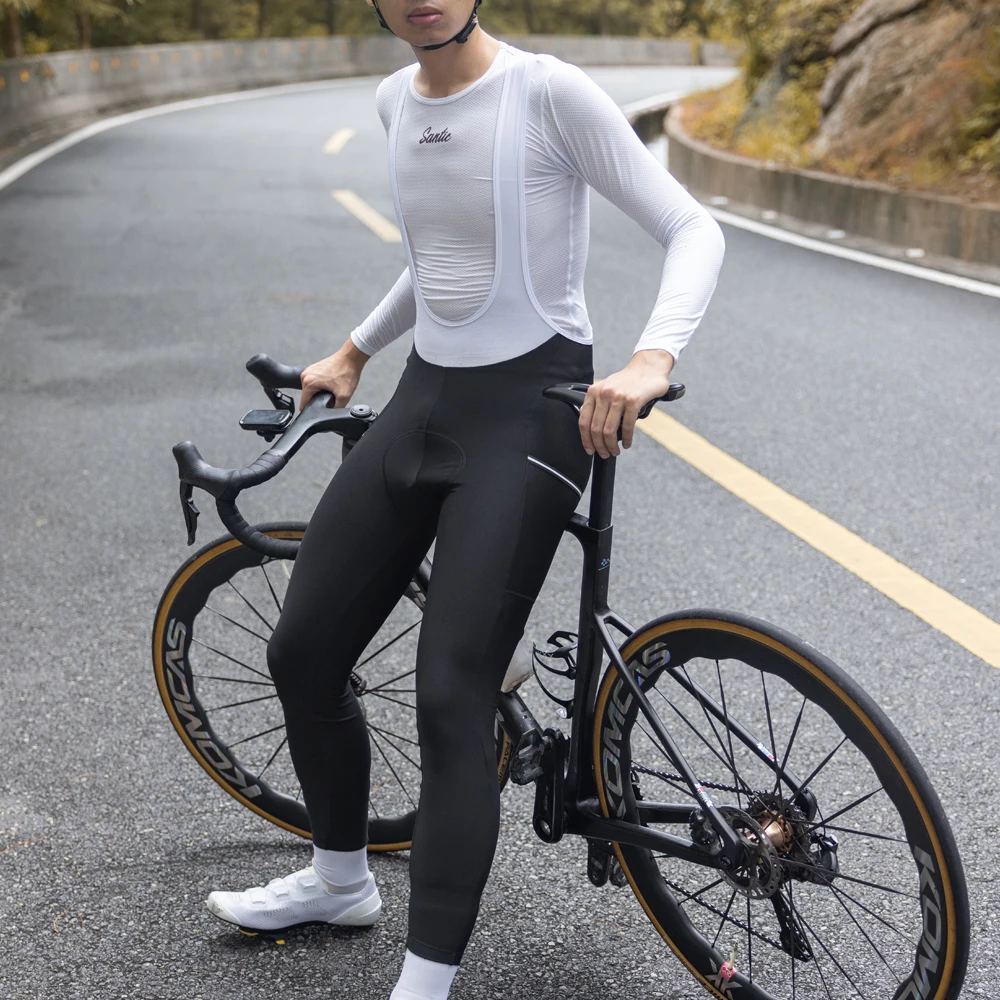 Santic Winter Men's Cycling Pants Windproof Keep Warm MTB Bike Pants Sponge Pad Cycling Bib With Pocket KM24C04175