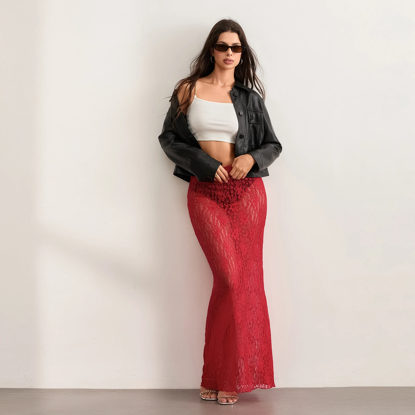 Women Sexy Sheer Lace Maxi Skirts Female Summer Boho See Through Bodycon Long Skirts for Party Club Streetwear Y2K Fairy Clothes 4