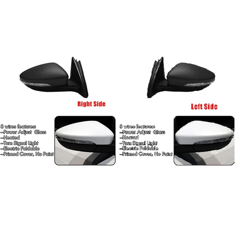 

Side Rear View Mirror Assembly Power Glass Heated Turn Signal Foldable 8 Wires For JETTA 2011 - 2018