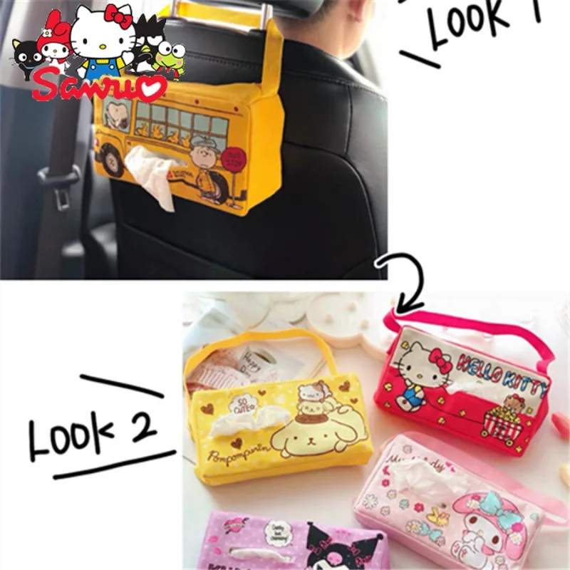 

Sanrio Melody Kuromi Hello Kitty Cinnamoroll Pochacco Car Tissue Cover Hanging Portable Canvas Cover Household Tissue Cover