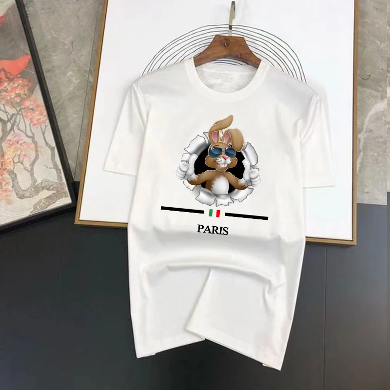 

2023 Western Harajuku T-shirt Rabbit printed Top Summer Tee for men T-shirt Short Sleeve Cotton Men's T-shirt Simple Fashion Top