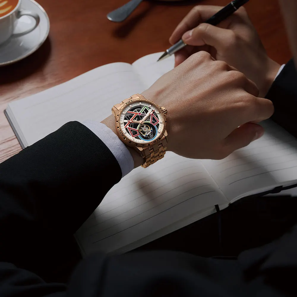 42mm high-end business men's tourbillon mechanical hollow watch 904L stainless steel case sapphire glass