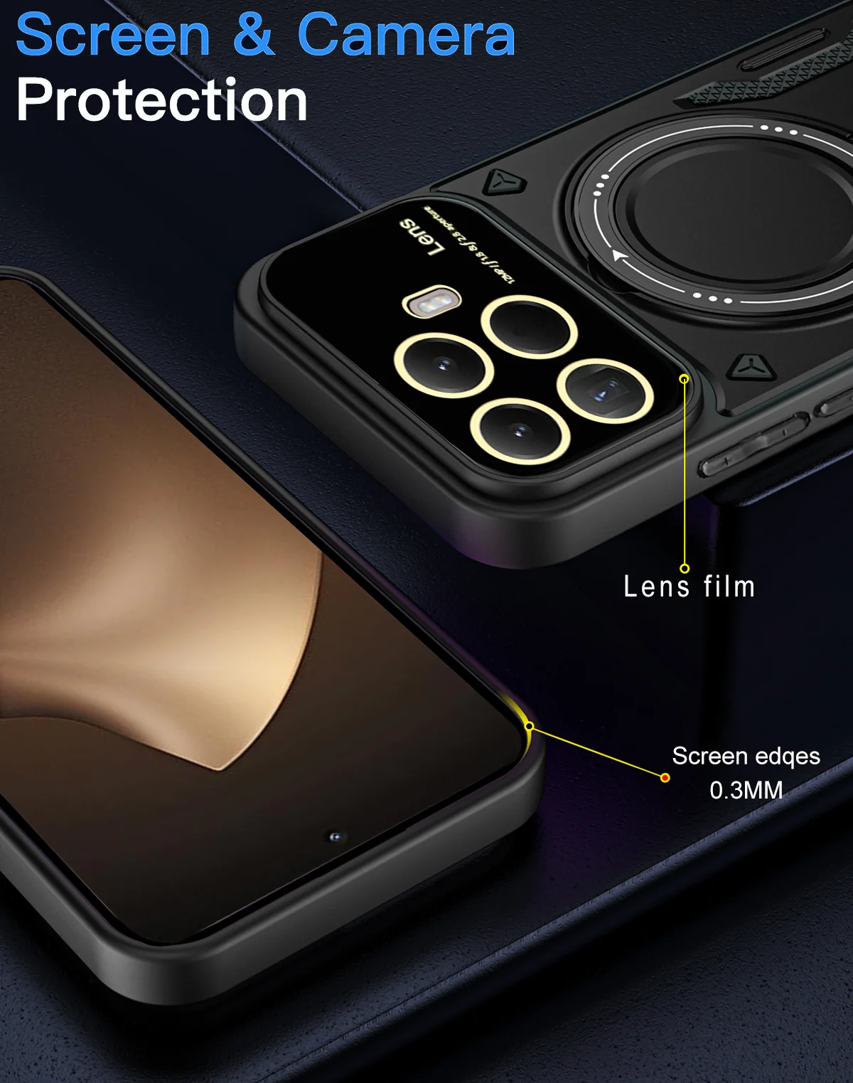 Magnetic Ring Armor Phone Case with Camera Protection and Back Cover