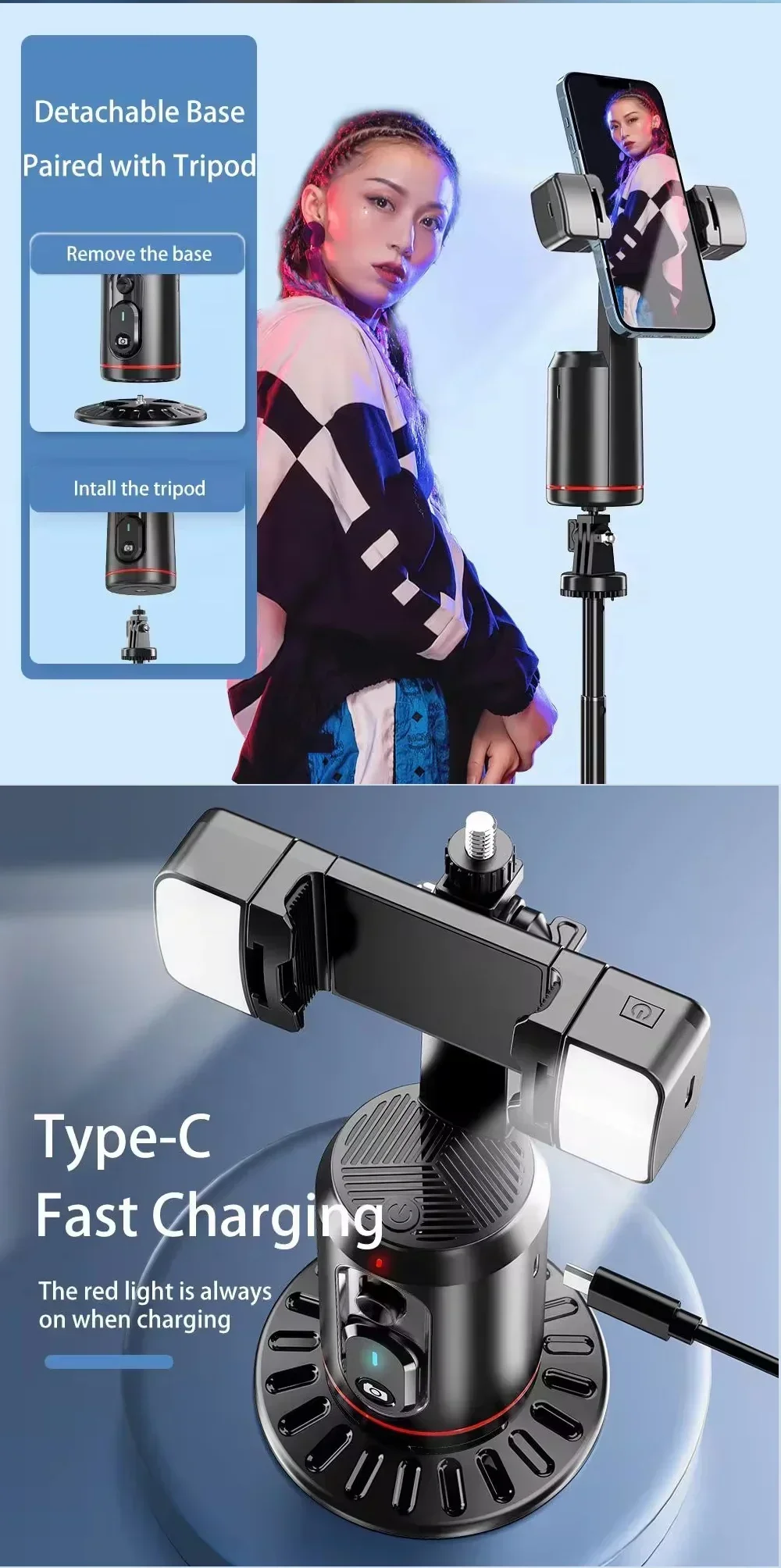 Description Picture 5 of itemMobile Phone Holder 360° Follow-up Stabilizer Monopod Desktop Face Tracking Gimbal Remote Shutter for Photography Tiktok Live