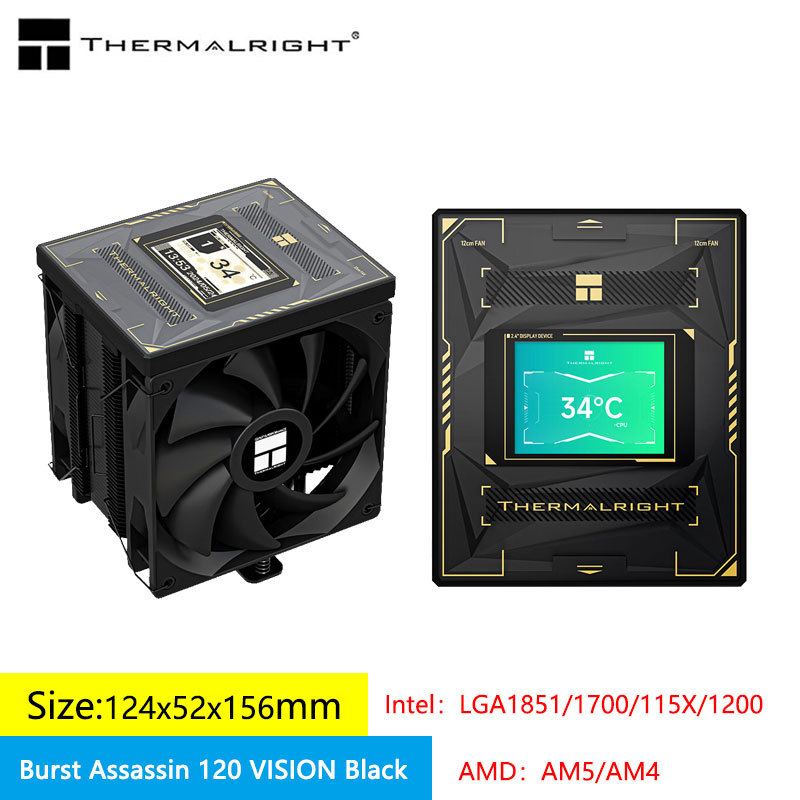 Thermalright Burst Assassin 120 VISION Air Cooling Radiatorï¼2.4-inch digital LCD display/6 heat pipes/Support LGA1700/115X/AM5