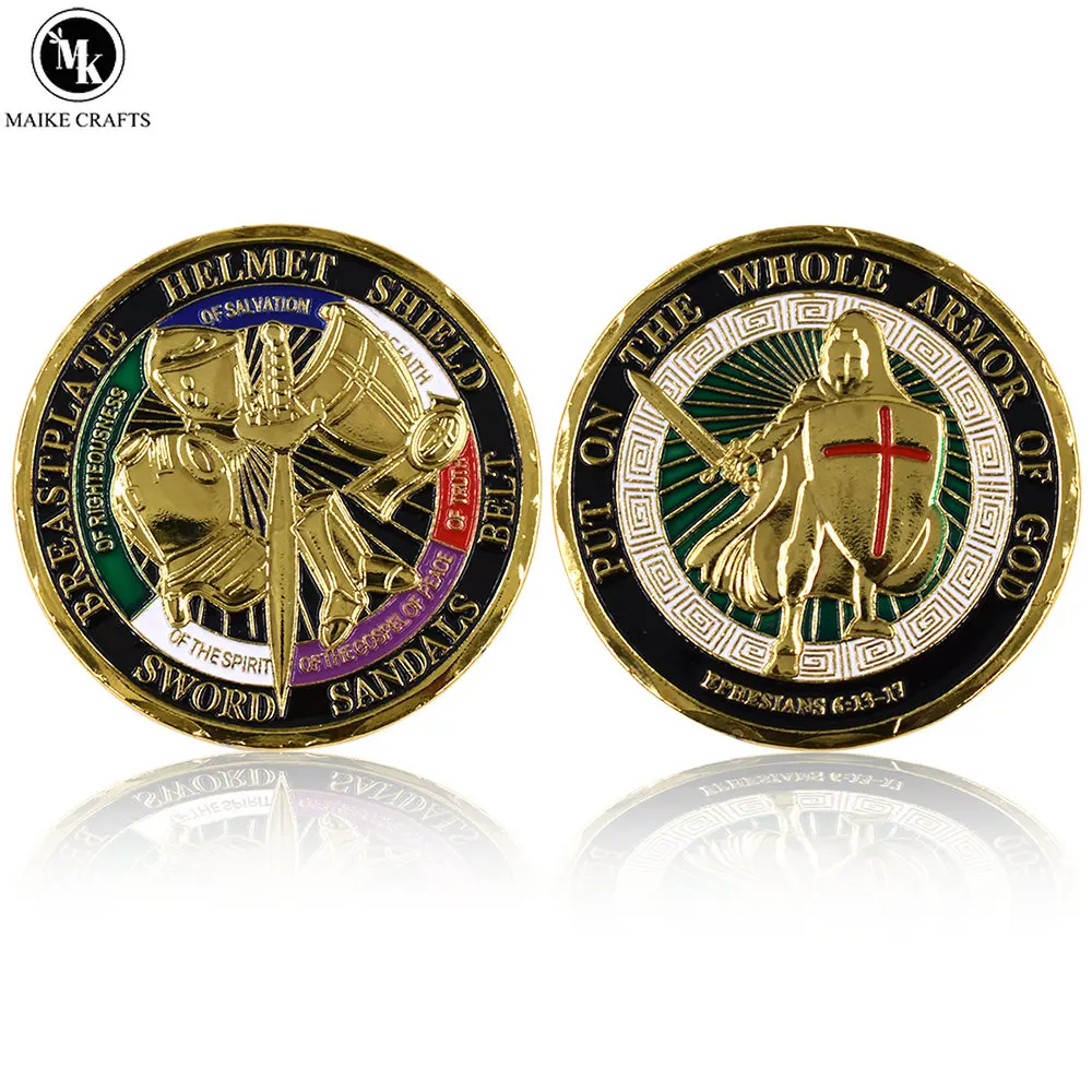 

God's Armor Commemorative Coin Gold-plated Craft Decorative Coin Embossed Design Badge Collection Gift