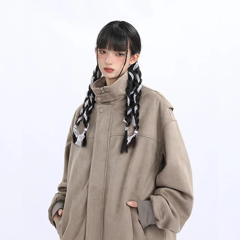 Autumn and Winter Coat Female Warm Retro Solid Color Loose Hong Kong Style Baseball Uniform Fashion Couple Models Jacket Women early spring work coat women 2022 spring autumn new korean version loose all match hong kong style retro jacket baseball uniform