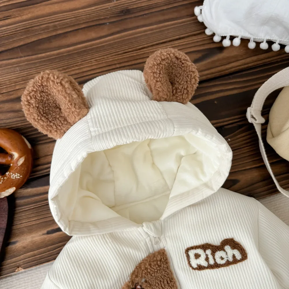 Winter New in Infant Kids Thicken Letter Fashion Top Outwear,baby Toddler Boys Girls Hooded Zipper Jacket Cartoon Clothing