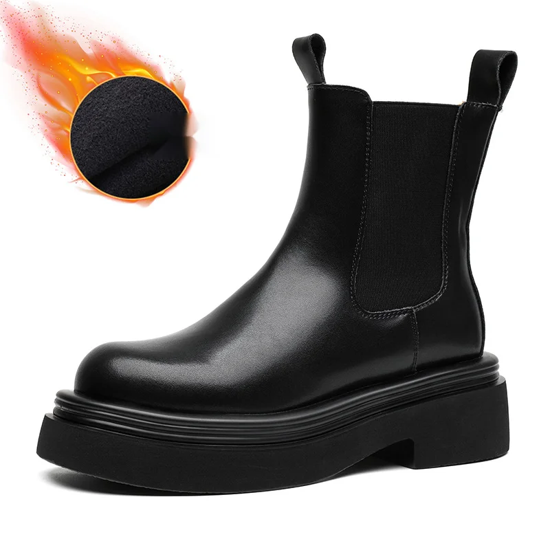 English style autumn and winter plush new mid cut boots, handsome motorcycle Martin boots 5015-R_voghion.com