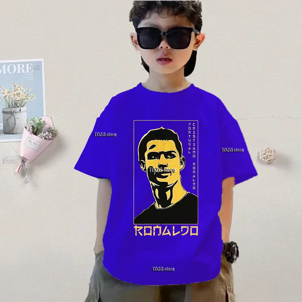 قميص صيفي للأطفال مطبوع عليه رونالدو Cr7 بأكمام قصيرة، تي شيرت قطني مريح للأطفال، ملابس عصرية للأولاد