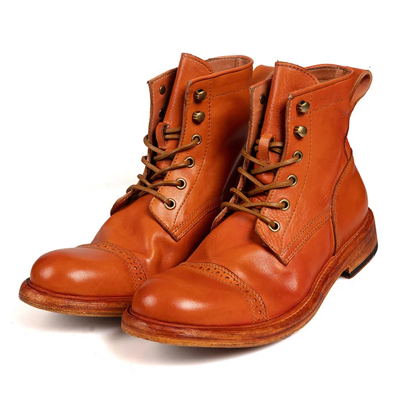 

Мужские рабочие ботинки на толстой подошве, винтажные повседневные дышащие ботинки из воловьей кожи