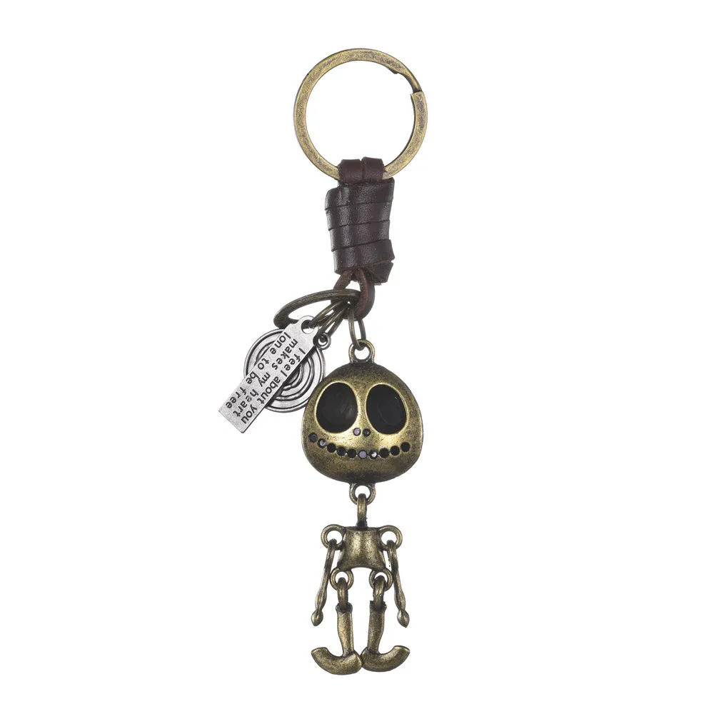 

New Vintage Jewelry Halloween Skull Skeleton Pendant Cowhide Keychain Personalized Weaving Creative Keychain