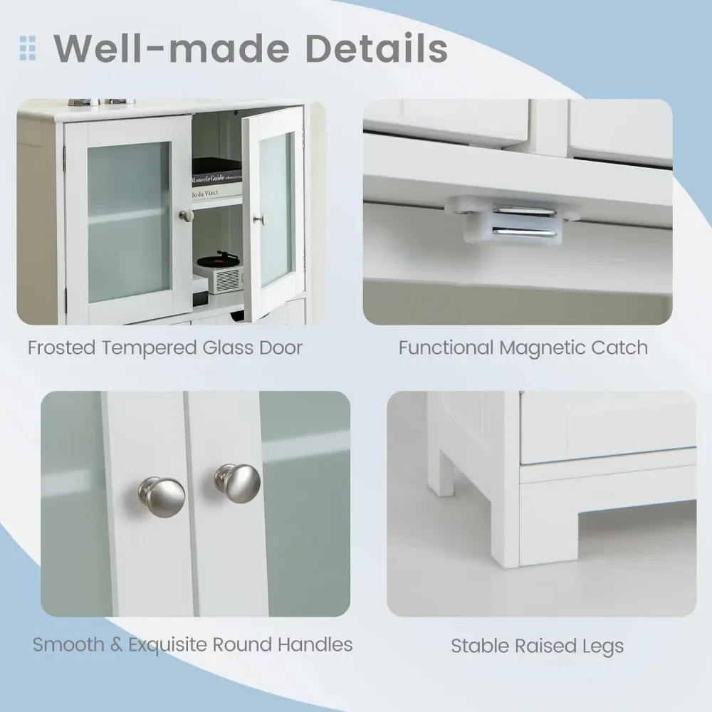 Floor Storage Cabinet, Freestanding Bathroom Cabinet, Tall Storage Organizer Cupboard for Kitchen Living Room 6