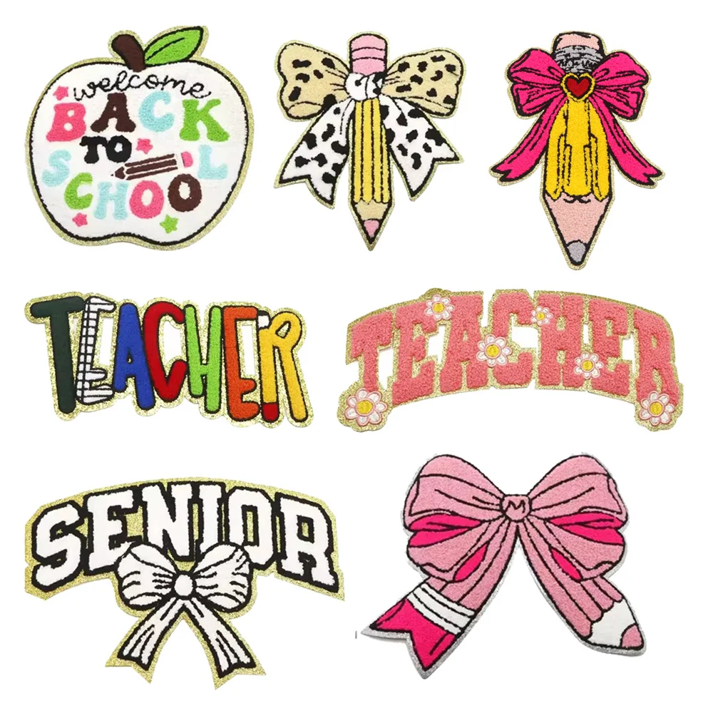 1PC Lehrer Chenille Patch Nähen Eisen auf Applikation Reparatur Patch Stickerei DIY Handwerk Handtuch Aufkleber für Kleidung Jacke Jeans