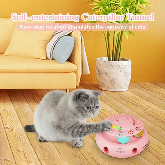 INKZOO 4-in-1 Interactive Cat Toys for Indoor Cats, Automatic 6 Holes Mice Whack-A-Mole, Fluttering Butterfly, Track Balls, USB 6