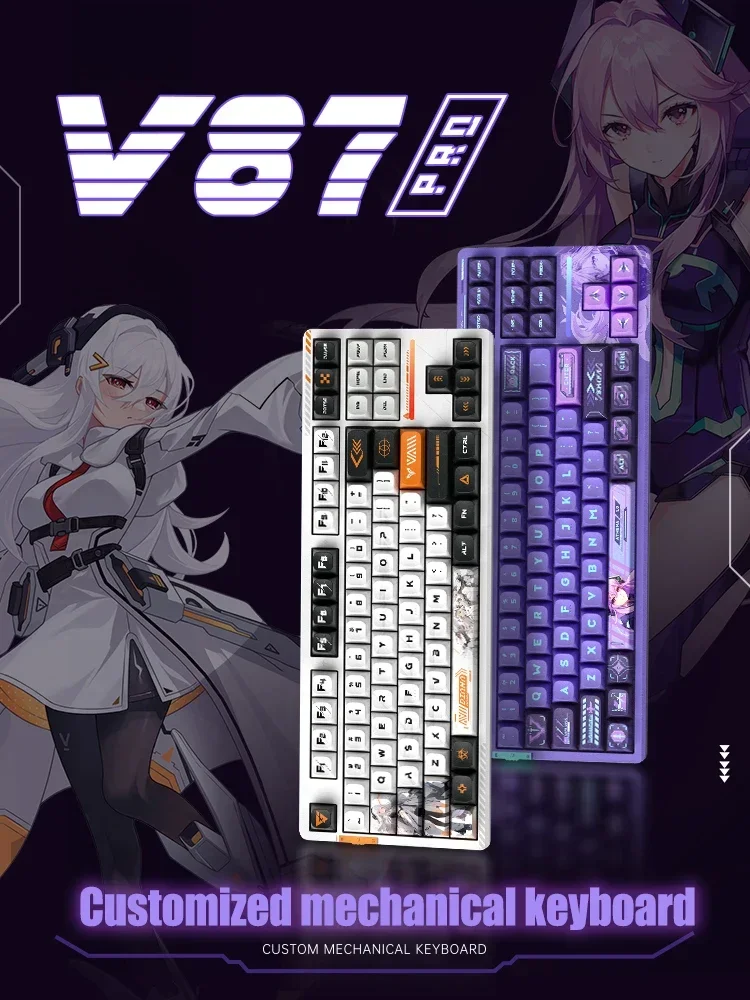Vgn-mini Teclado Mecânico para Jogos sem Fio V87 Pro 2.4g Bluetooth com Fio Rgb Hot-swap Gamer Teclado sem Contato - Imagem 2