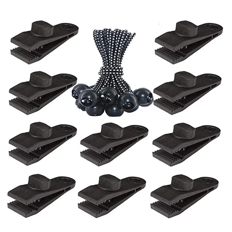 

10 PCS Tent Clip 24PCS Rope Lock Grip Tarp Clamps Awning Cord Clip Urgent Snap Fixed Plastic Clip for Outdoor Tent Cover Clamp