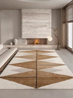 Creamy Brown Geometric Living Room Carpet Color Block Splicing Bedroom Carpets Soft Non-Slip Bedside Rug Easy Care for Room Rugs 1