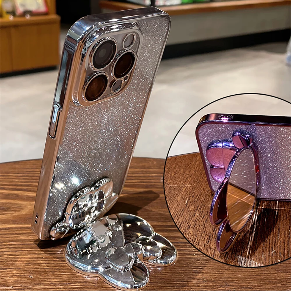 Elegant Rabbit Mirror Bracket Electroplated Phone Case