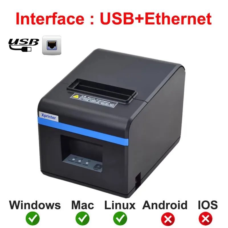 طابعة الإيصالات الحرارية XPrinter 80 مم مع قاطع تل...