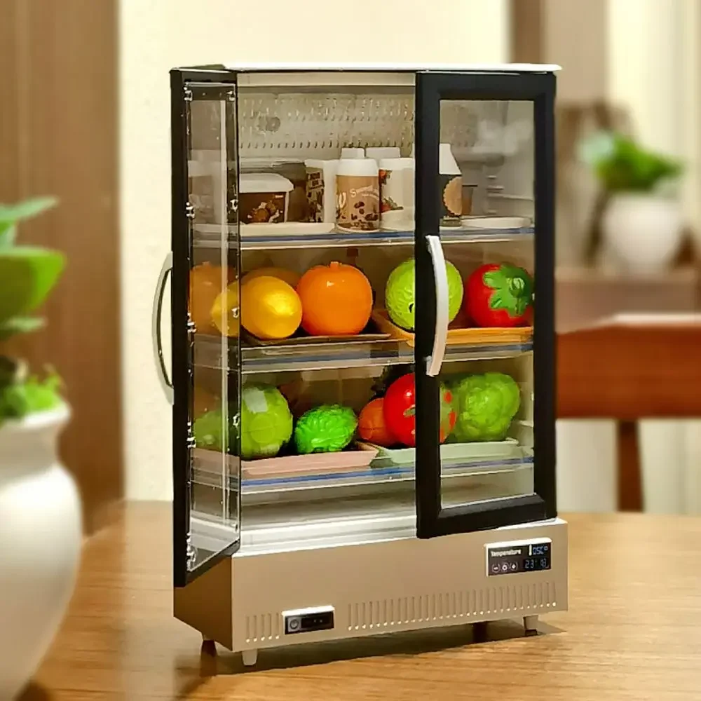 21PCS Kitchen Toy Double-Door Large Refrigerator Miniature Furniture Music Light Food Accessories Model For Girl Birthday Gift - Image 4