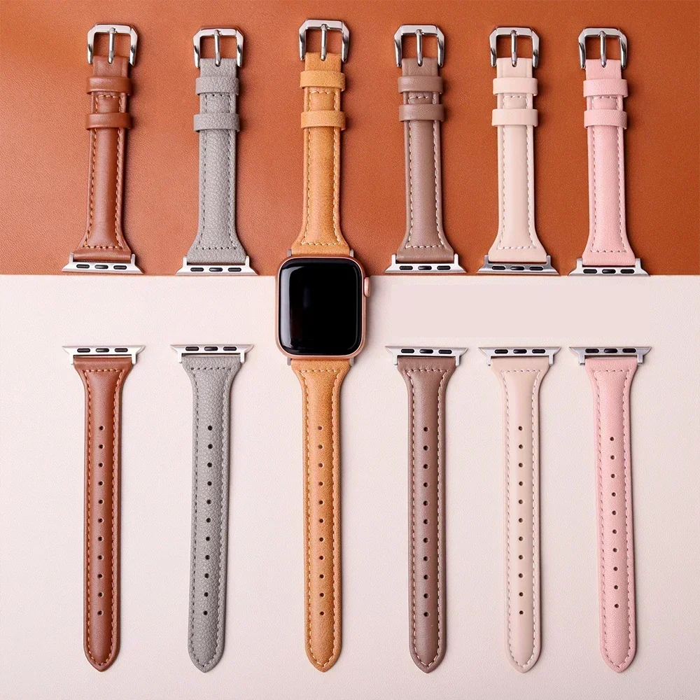 Elegant Slim Leather Apple Watch Strap Bracelet