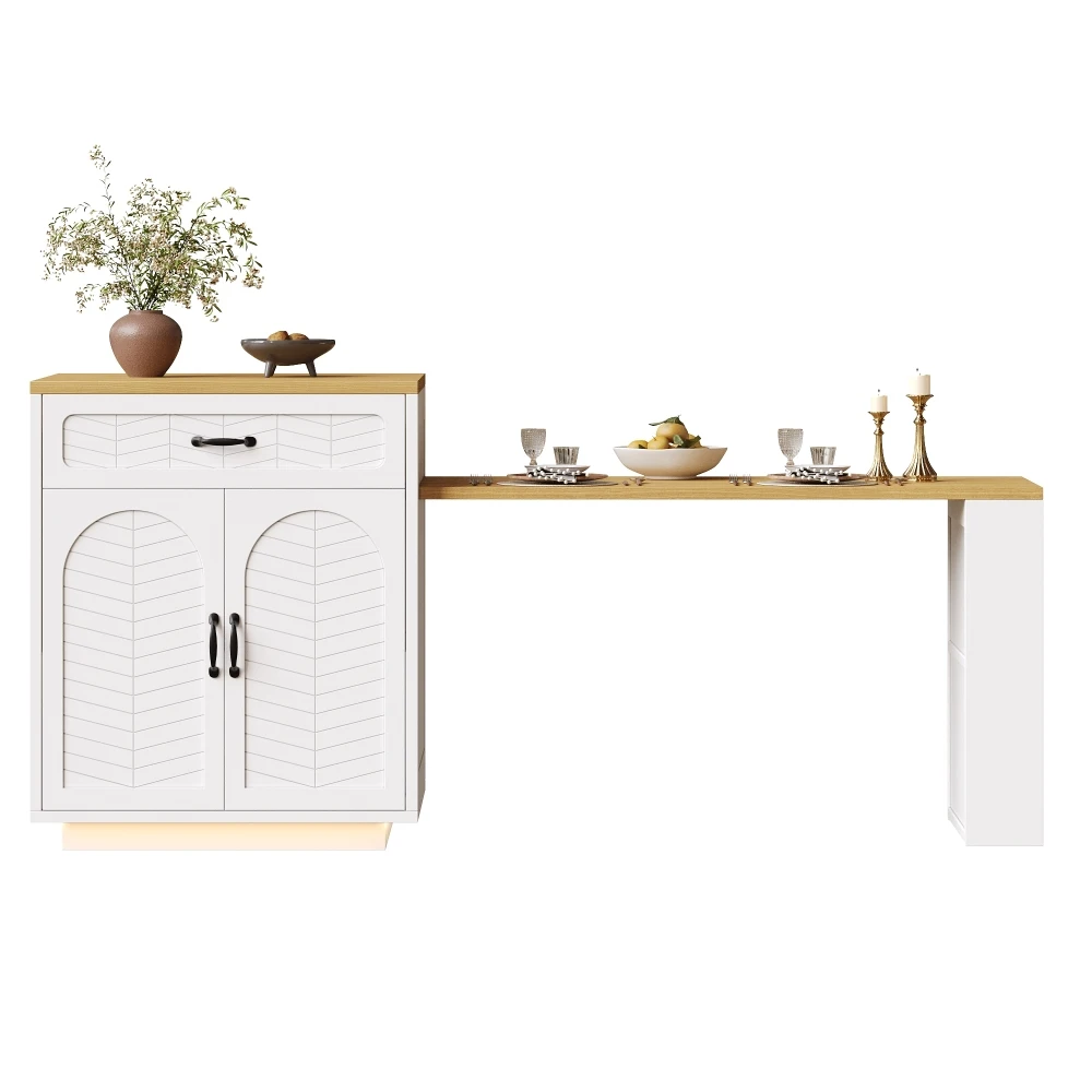 Kücheninsel, Küchenschrank, Barschrank mit LED-Lichtleiste, fester Servierwagen, mit ausziehbarem Tisch, 2 Schubladen, 4 Türen – Detail 28