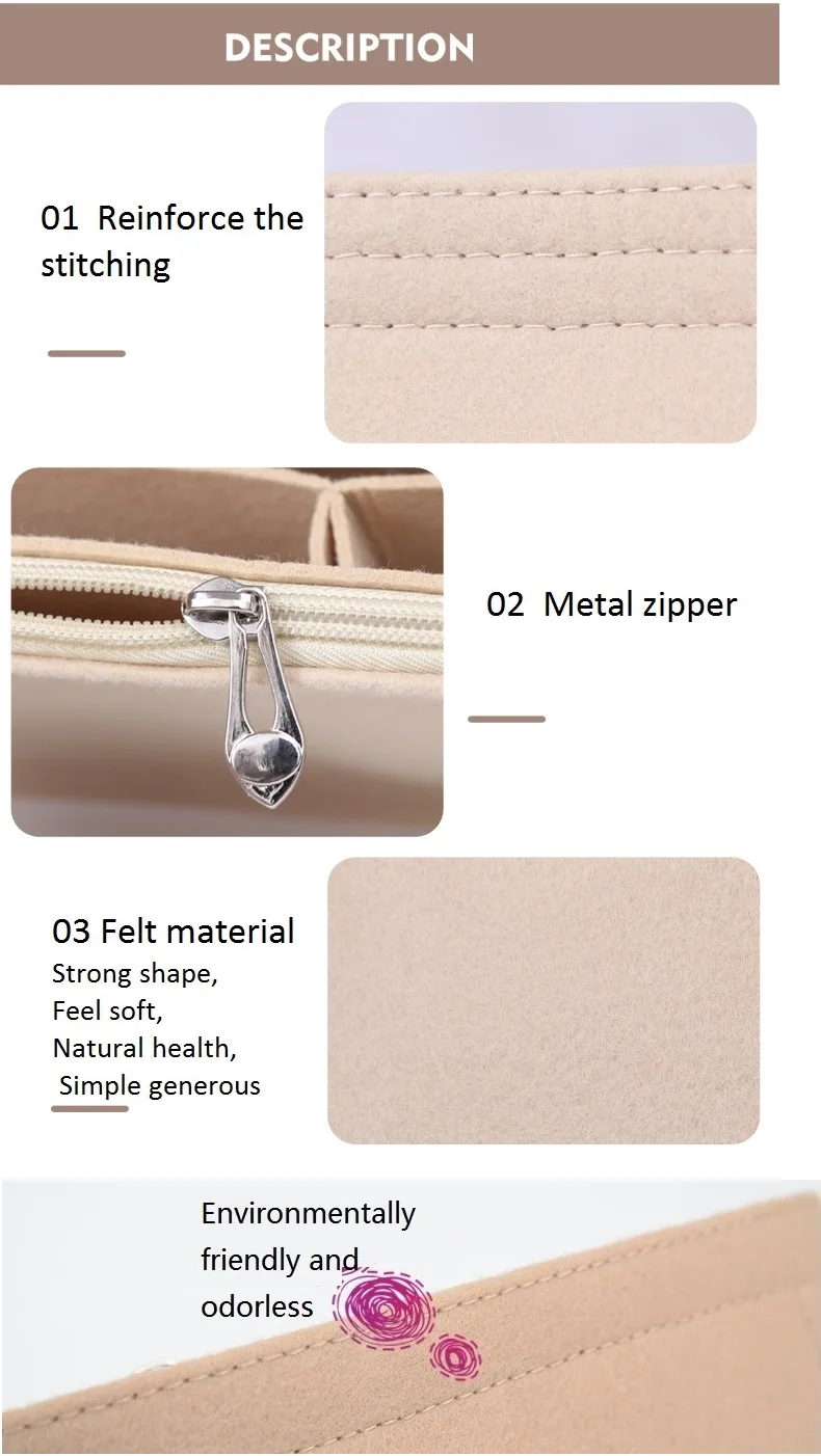 For Montaigne MM BB insert Bags Organizer Makeup Handbag Inner Purse  Portable base shaper Premium velvet (Handmad - AliExpress